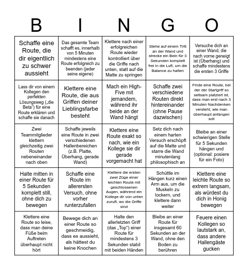 Bouldern Bingo Card