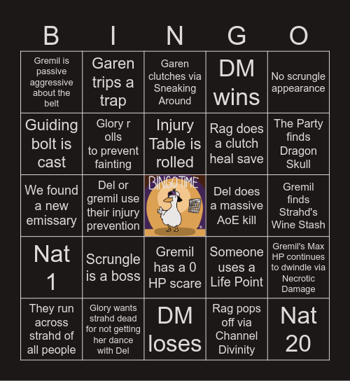 CoS S2 E19 | Master's Expectations Bingo Card