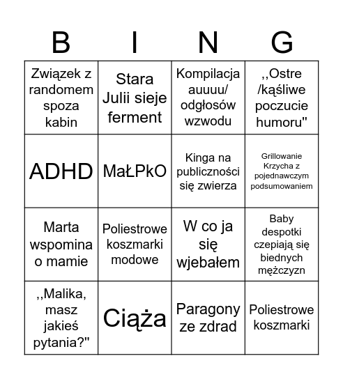 Love is blind reunion Bingo Card