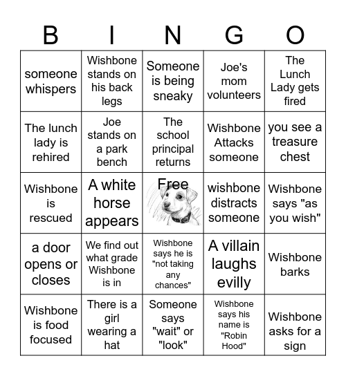 Wishbone: "Paw Prints of Thieves" Bingo Card