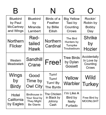Birdy Nature Music Bingo Card
