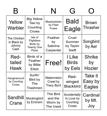 Birdy Nature Music Bingo Card