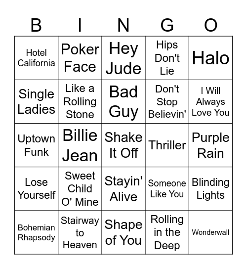 Music Bingo Card