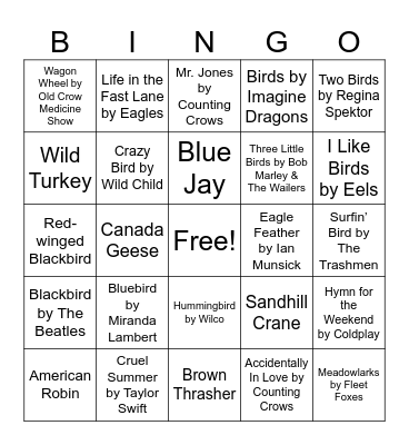 Birdy Nature Music Bingo Card