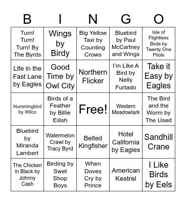 Birdy Nature Music Bingo Card