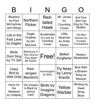 Birdy Nature Music Bingo Card