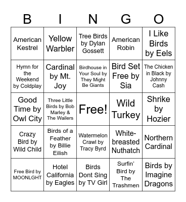 Birdy Nature Music Bingo Card