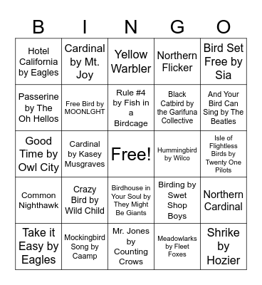 Birdy Nature Music Bingo Card