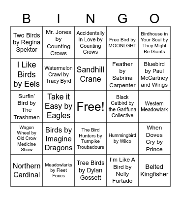 Birdy Nature Music Bingo Card