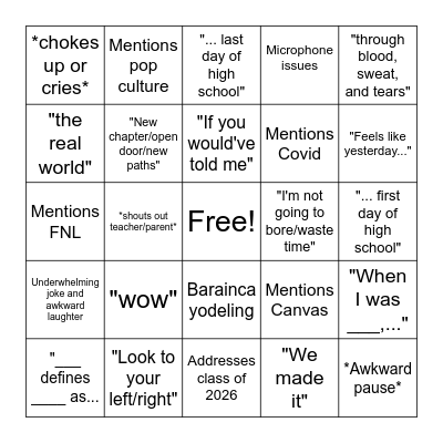 Val/Sal Speech Bingo Card