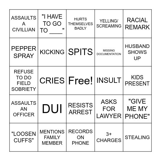 police bodycam karens Bingo Card