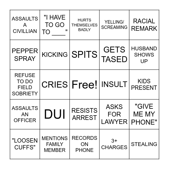 police bodycam karens Bingo Card