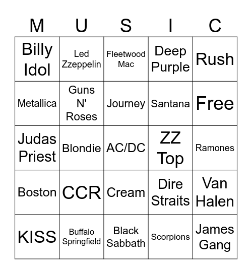 Flamingo Bingo #213 (Classic Rock) Bingo Card