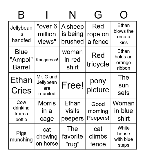 National Geographic: Unlikely Animal Friends Bingo Card