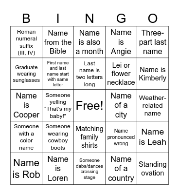 Naomi's Graduation! Bingo Card