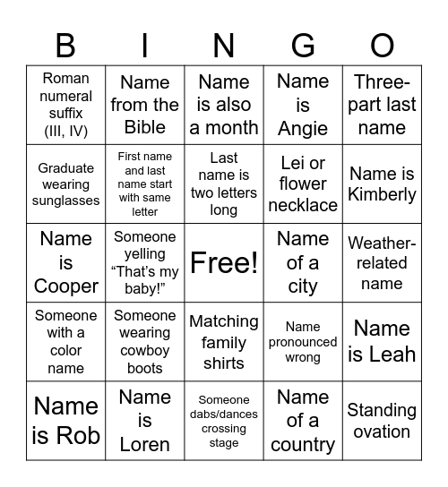 Naomi's Graduation! Bingo Card