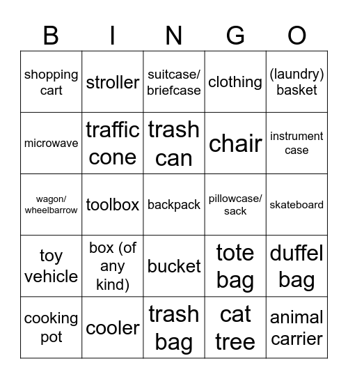 what people are bringing Bingo Card