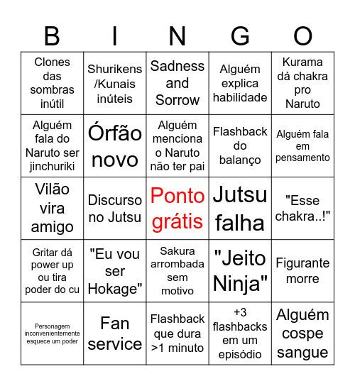 Bingo Naruto Bingo Card