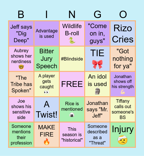 SURVIVOR 50 FINALE Bingo Card