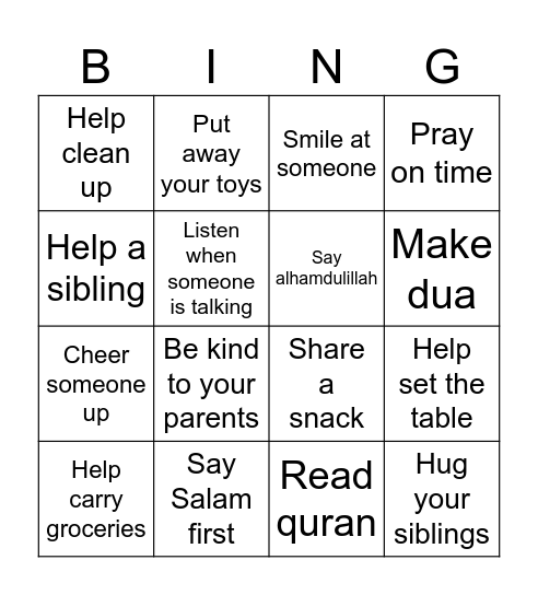 kindness Bingo Card