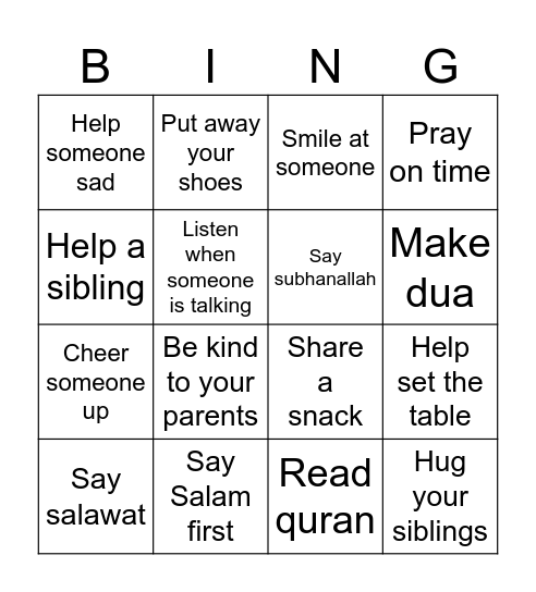 kindness Bingo Card