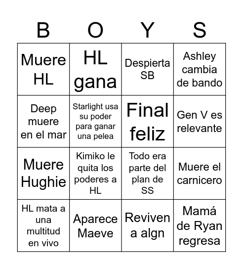 THE BOYS FINALE Bingo Card