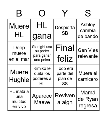 THE BOYS FINALE Bingo Card
