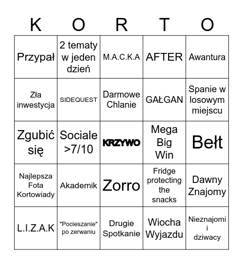 Kortowiada 2k26 Bingo Card