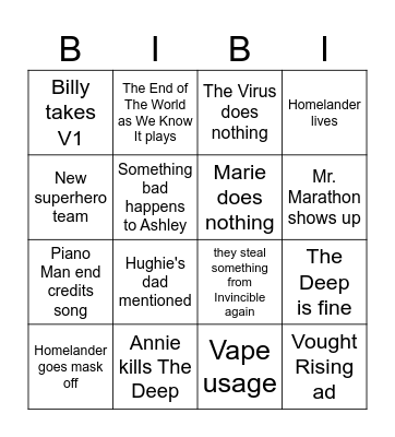The Boys Bingo Card