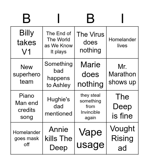 The Boys Bingo Card