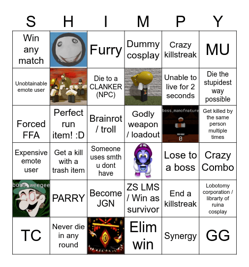 Shimpy's item asylum bingo Card