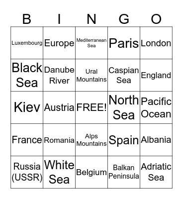 Geography Bingo Card