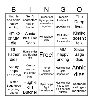 The Boys Series Finale Bingo Card