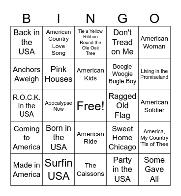 America Bingo Card
