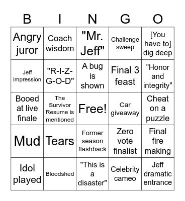 SURVIVOR 50 FINALE Bingo Card