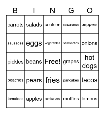 Food - Plural Nouns Bingo Card