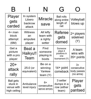 Lifetime Volleyball Bingo Card Bingo Card