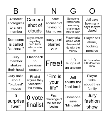 Survivor 50 Finale Bingo Card