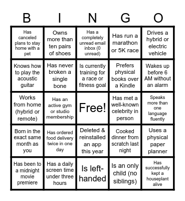 Human Bingo Card