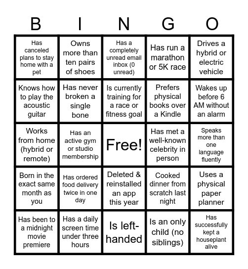 Human Bingo Card