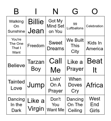 The 80's Bingo Card