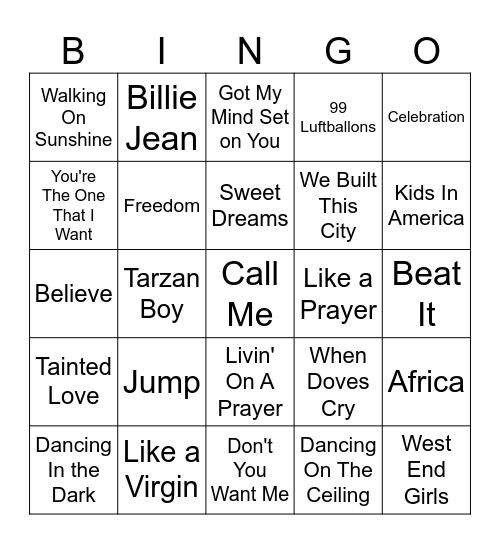 The 80's Bingo Card