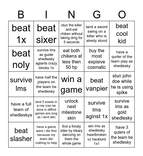 forsaken shedlusky Bingo Card