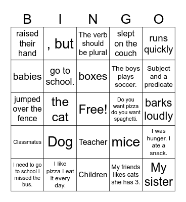 Unit 3 Grammar Bingo Card