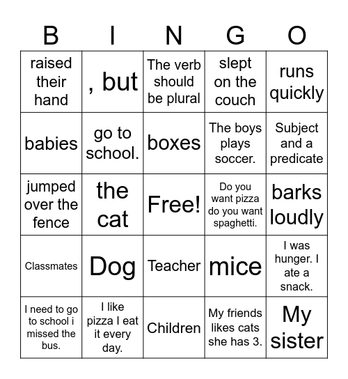 Unit 3 Grammar Bingo Card