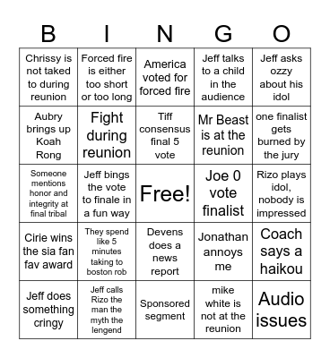 Untitled Bingo Card
