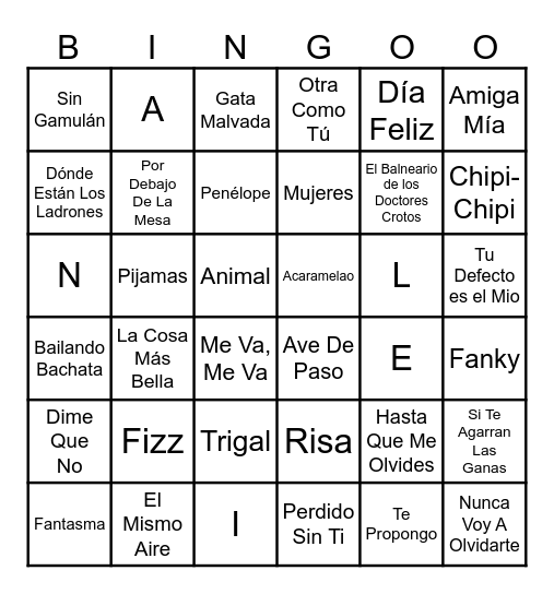 NOE BIMBO Bingo Card