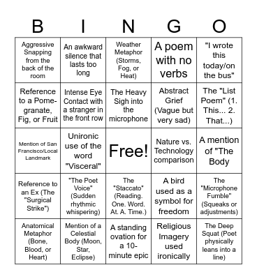 poetry Bingo Card