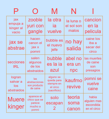 DIgital circus BINGO Card