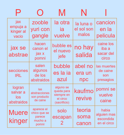 DIgital circus BINGO Card